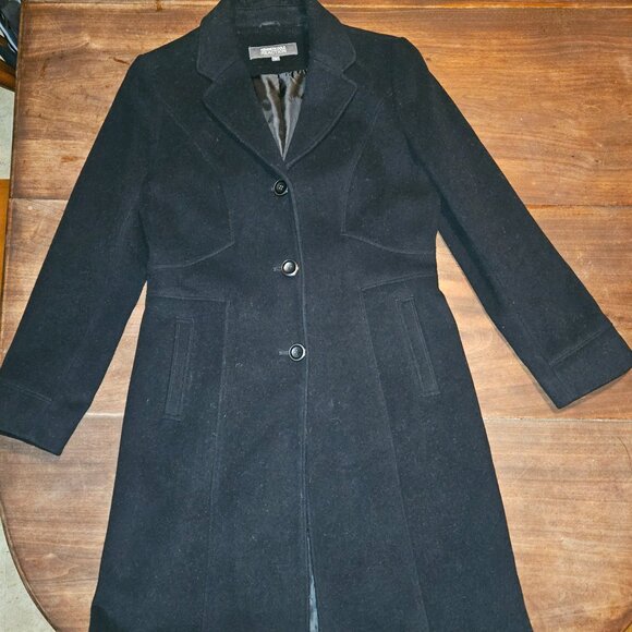 Long Black Pea coat Women's size 12 Kenneth Cole Reaction - Picture 1 of 7